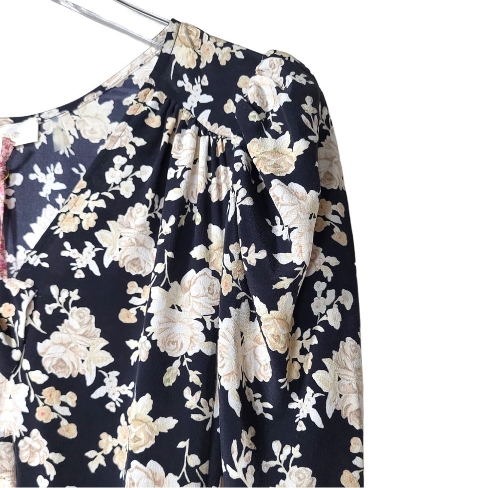 NEW LoveShackFancy Silk Floral Print Louis Blouse in Almond Cookie - Picture 9 of 16